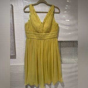 Donna Morgan Dress Chiffon Pleated Yellow Cocktail Evening Wedding Sz 12